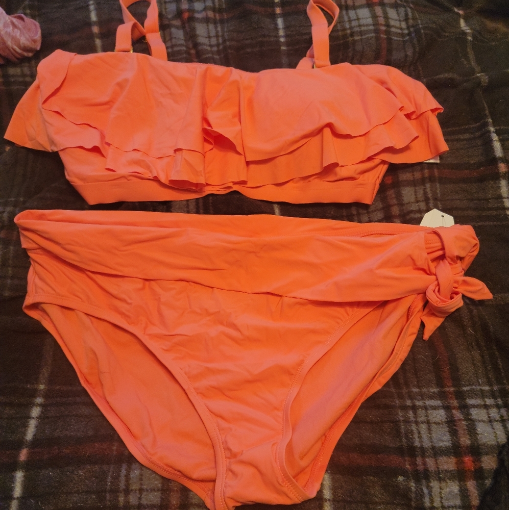 Time and Tru coral 2 piece swimsuit.